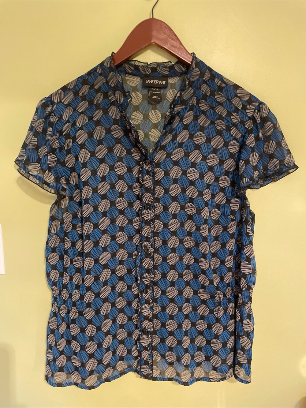Lane Bryant Blue & Black Geometric Short-Sleeve Button Shirt